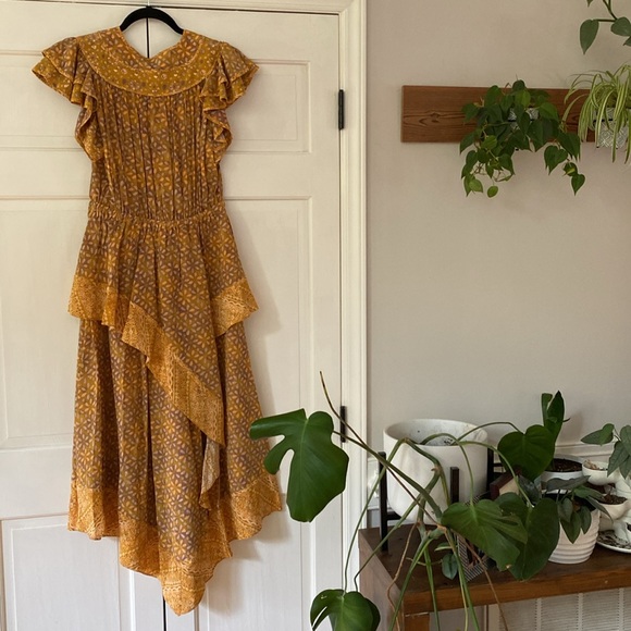 Ulla Johnson Netra Dress in Citrine Size 6 Silk Ruffle Flutter Sleeve Midi Dress - Picture 13 of 16